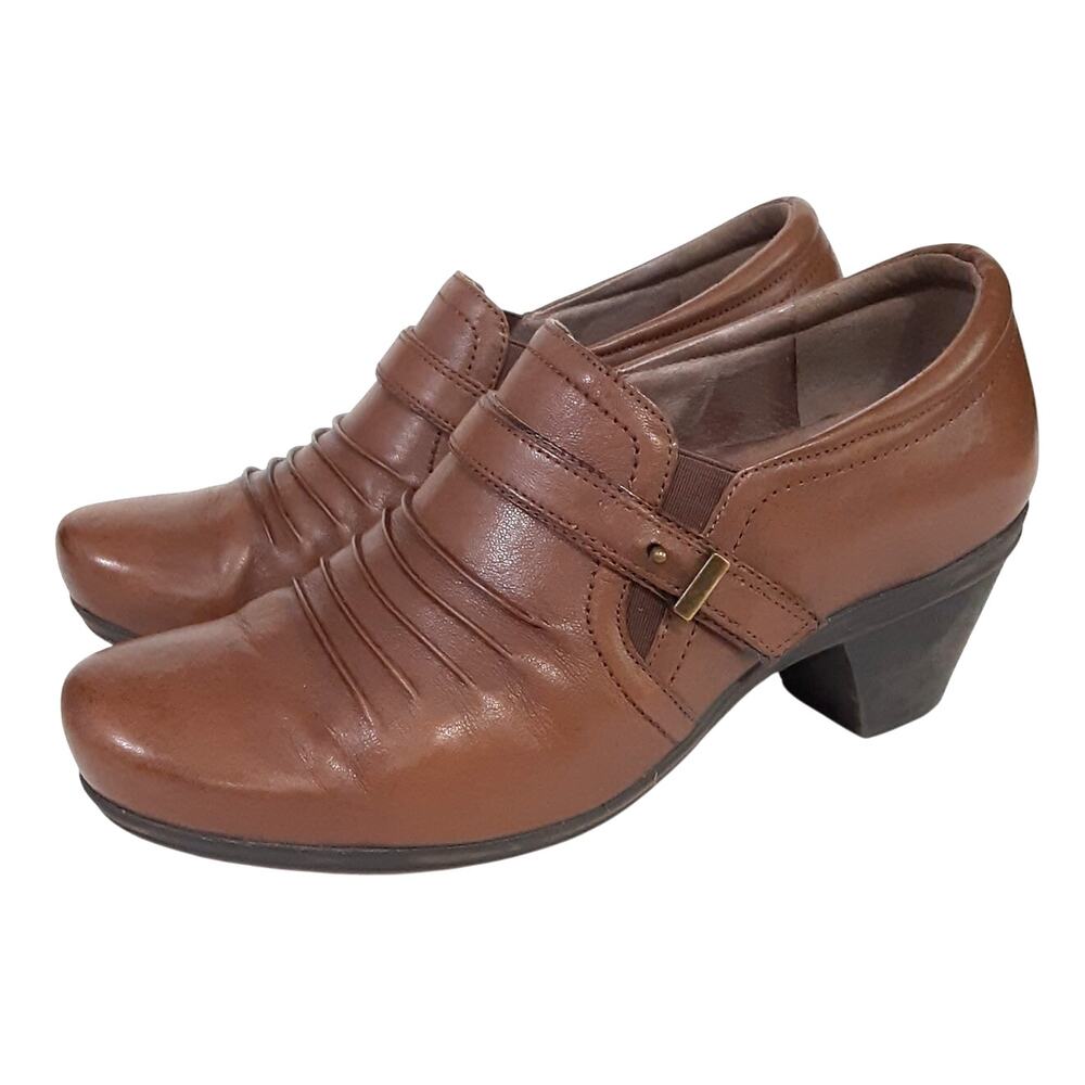 Abeo Rachel Heeled Loafers Brown Genuine Leather Clogs Orthotic Womens 7.5